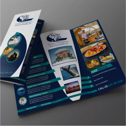 An image showing a Trifold brochure for a food business